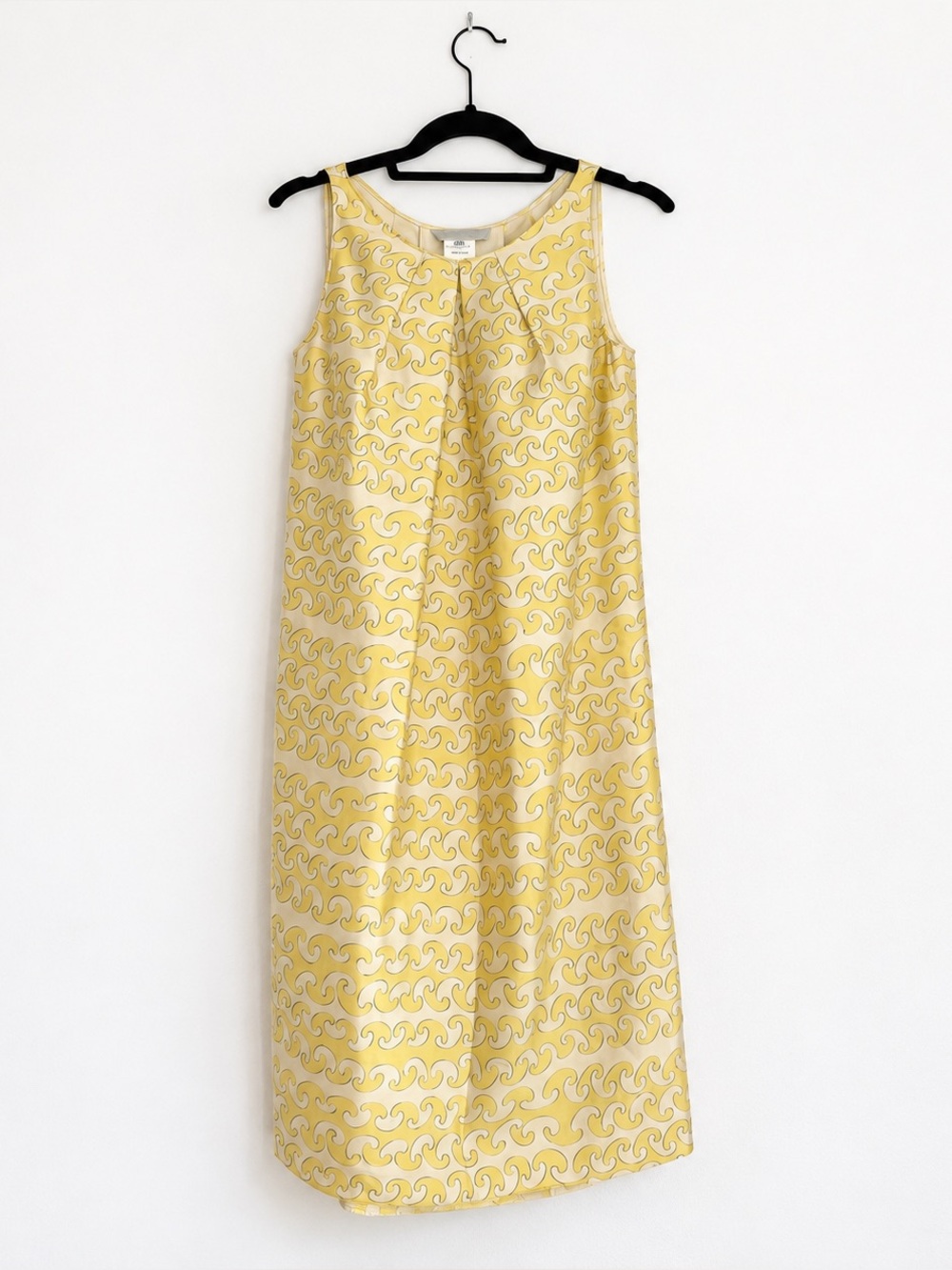 Sleeveless Yellow Patterned Shift Dress - Unbranded